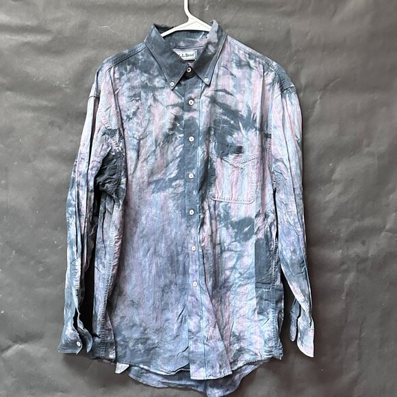 L.L. Bean Shirt Tie Dye Size Large Cotton Grunge Distressed Long Sleeve Button - Picture 10 of 11